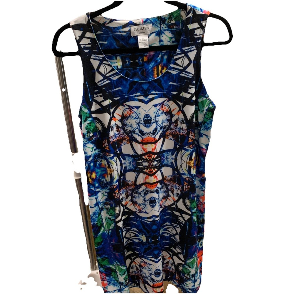 CARMEN MARC VALVO SLEEVELESS DRESS‎ Geometric Patterns  Size Medium